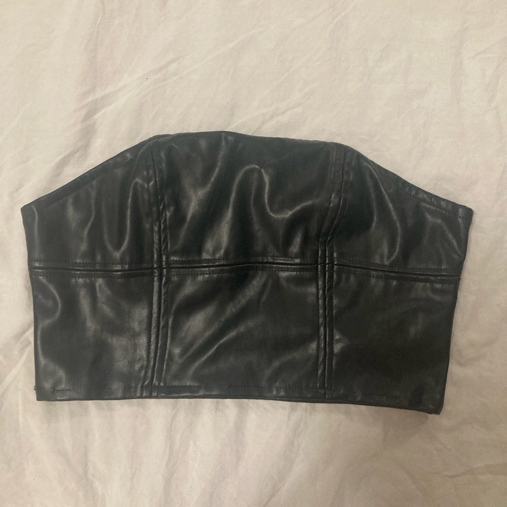 faux Black Leather Bustier shein tube/strapless Top